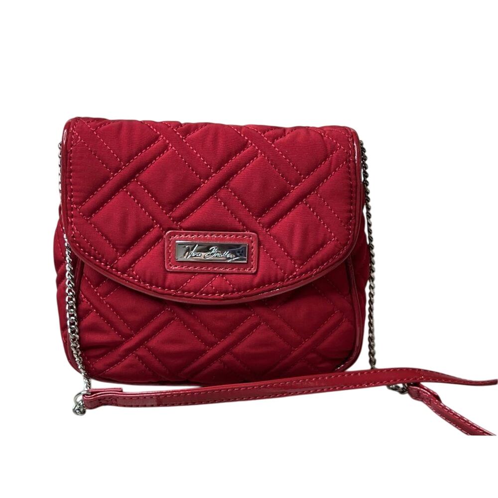 Vera Bradley Tango Red Microfiber‎ Chain Crossbody Handbag Bohemian Shabby Chic